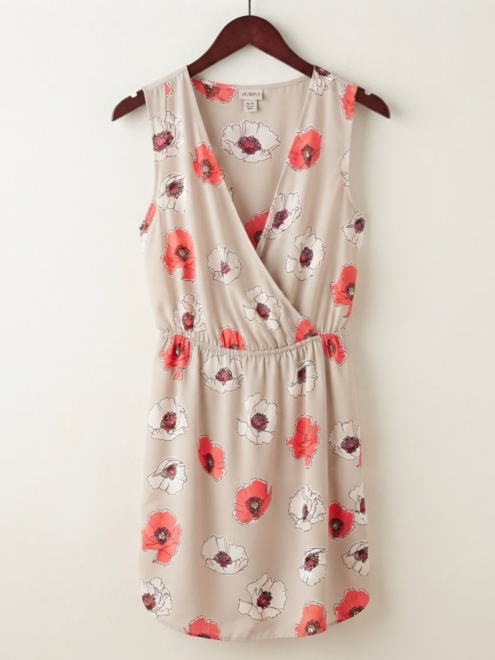 Merona Taupe Coral Poppy Floral Wrap Front Sleeveless Dress M